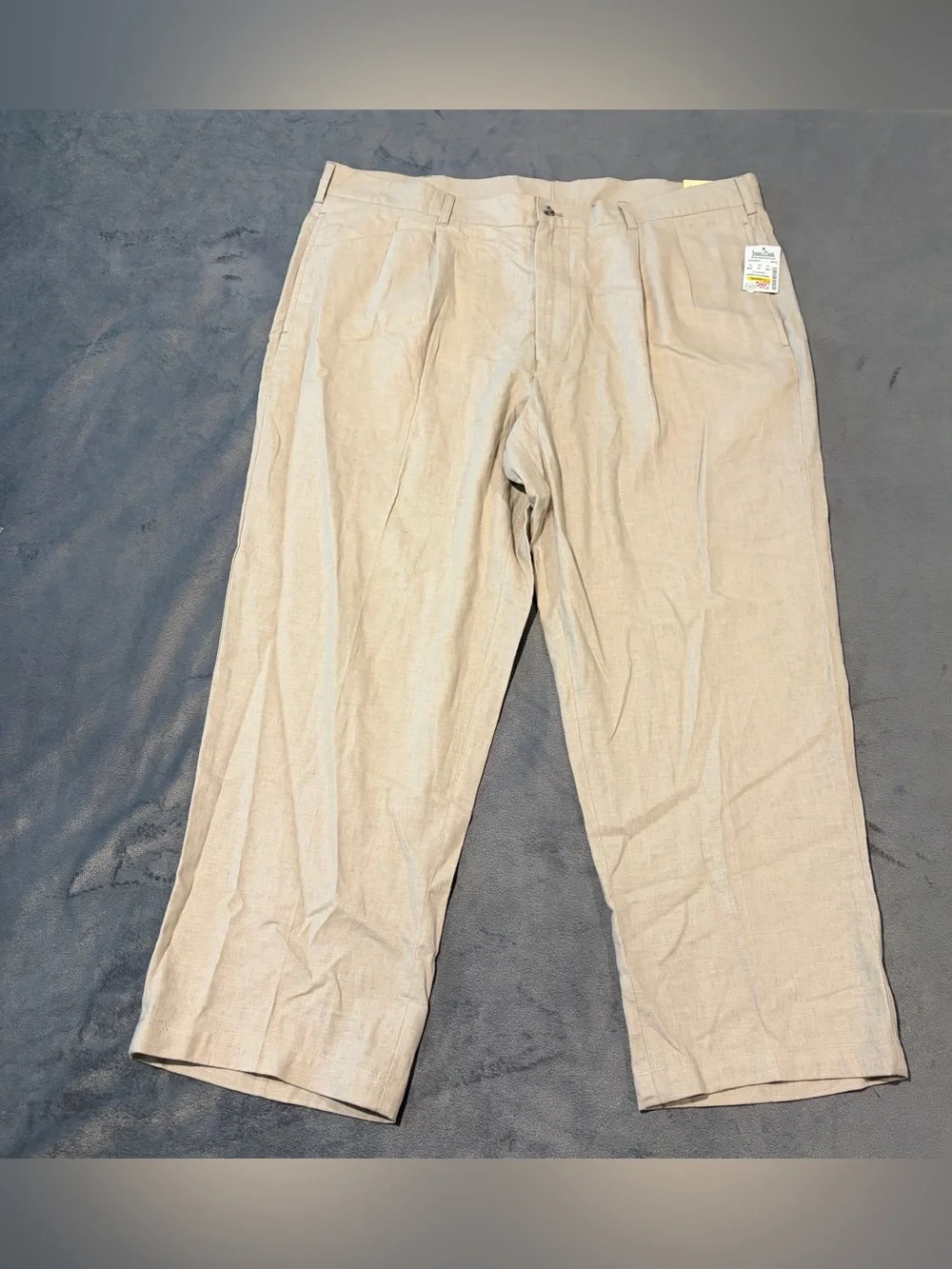 Alan Flusser Pants Mens 40x27 Beige Linen Blend Pleated Dress Trousers